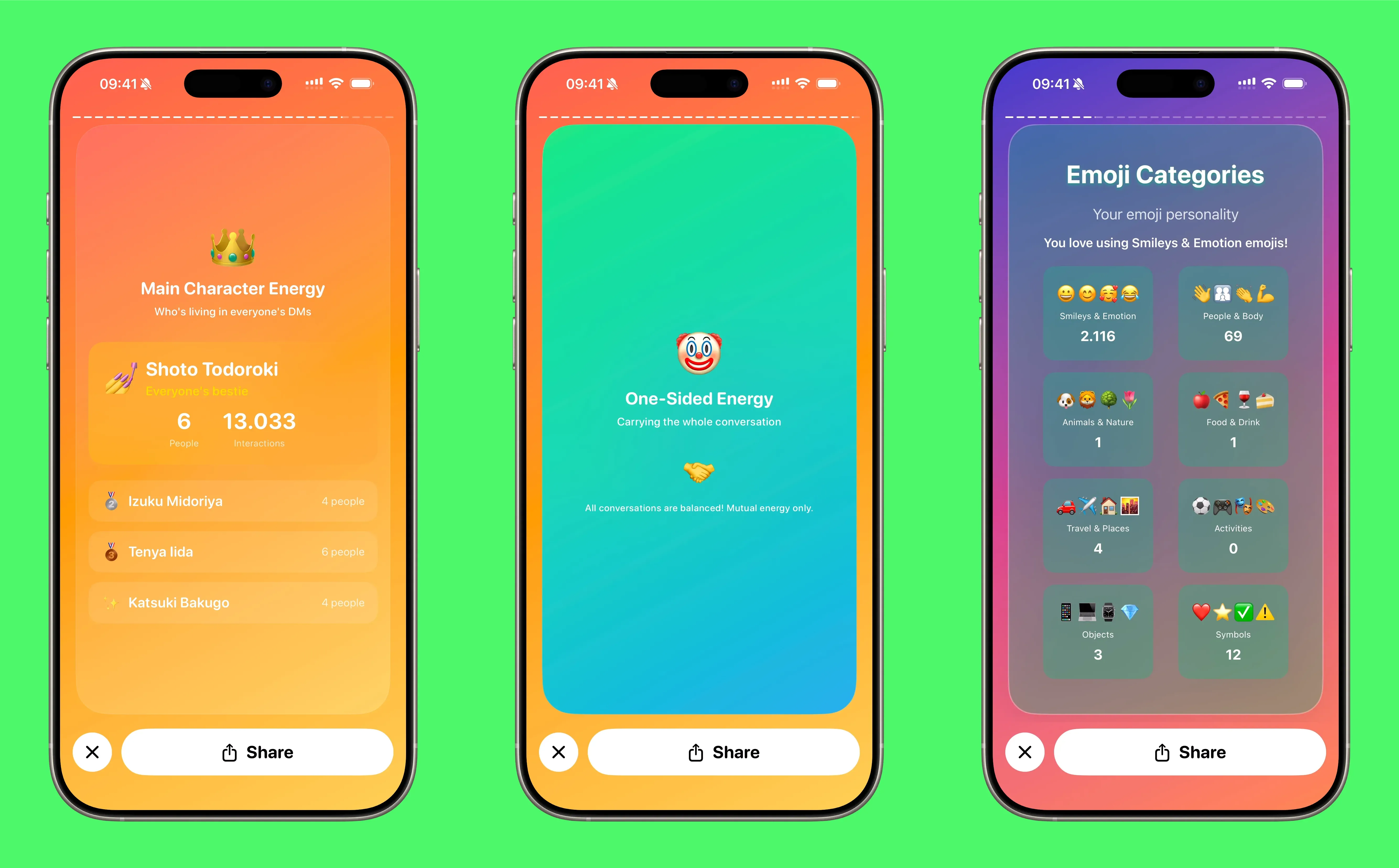 Conversation and emoji cards